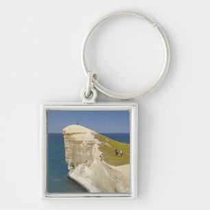Llavero Turistas en la cima del acantilado en Tunnel Beach