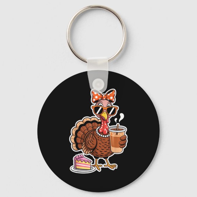 Llavero Turkey Drinking Coffee Bow Thanksgiving Womens Tur (Anverso)