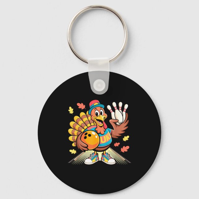 Llavero Turkey Playing Bowling Thanksgiving Turkey Tail Bo (Anverso)