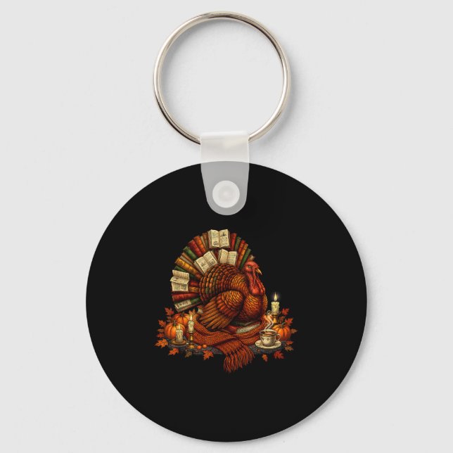 Llavero Turkey Reading Books Fall Season Thanksgiving Teac (Anverso)