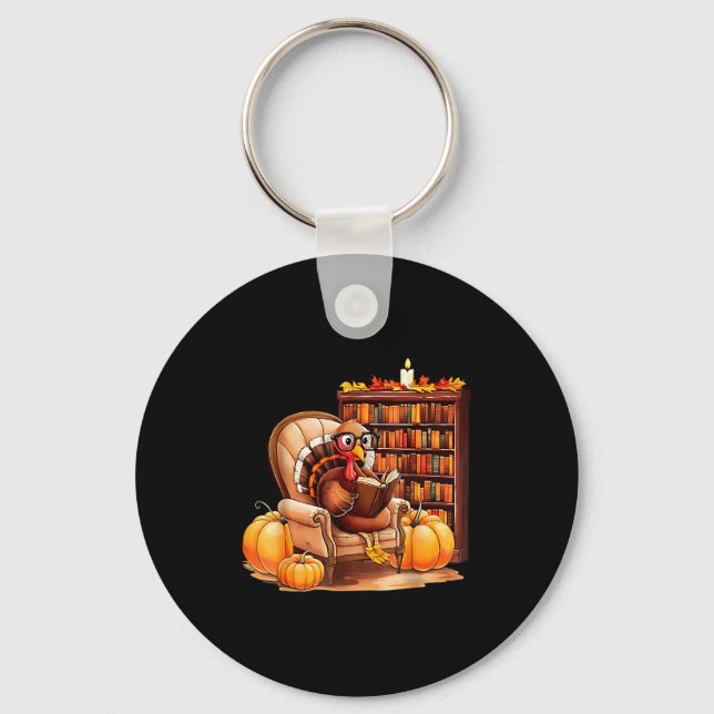 Llavero Turkey Reading Books Fall Thanksgiving Teacher Boo (Anverso)