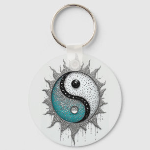Llavero Turquesa Blanco Yin Yang Con Detalles Radiantes