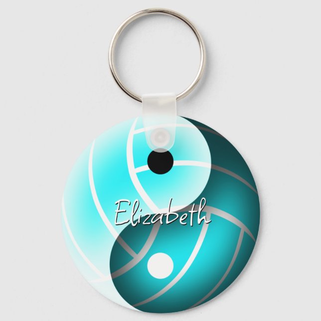 Llavero turquesa yin yang voleibol personalizado (Anverso)