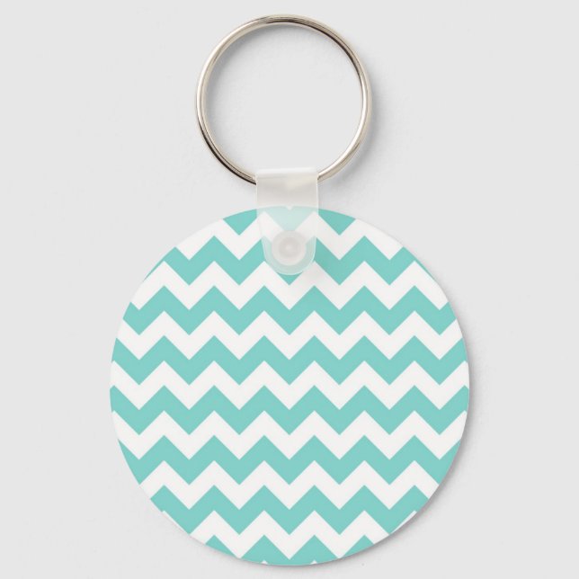Llavero Turquoise Aqua White Chevron Zig Patrón Zag (Anverso)