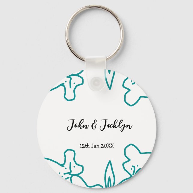 Llavero Turquoise blue wedding couple name date flstylish  (Anverso)