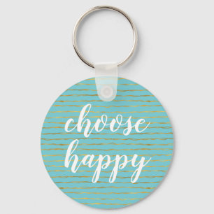 Llavero Turquoise Gold Glam Stripes Happy