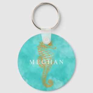 Llavero Turquoise Seahorse   Personalized Button Keychain