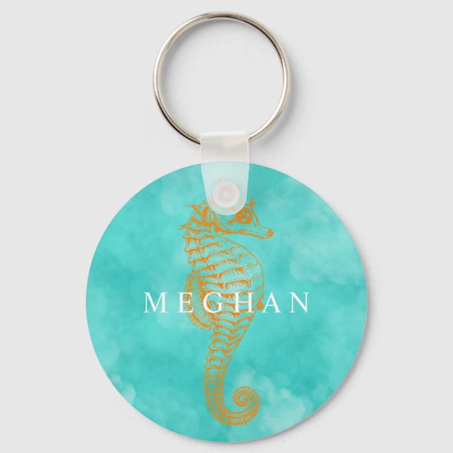 Llavero Turquoise Seahorse | Personalized Button Keychain (Anverso)