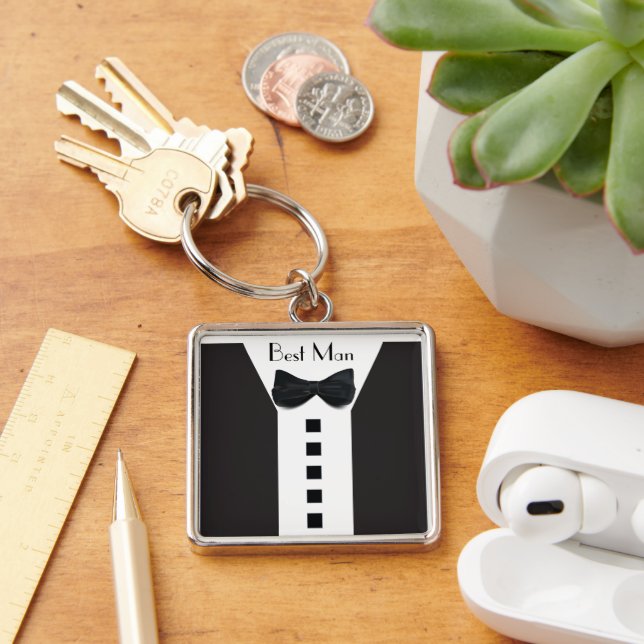Llavero Tuxedo de Groomsman 🎩 Bling elegante (Escritorio )