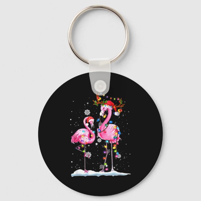 Llavero Two Flamingo With Santa Hat And Lights Merry Chris (Anverso)