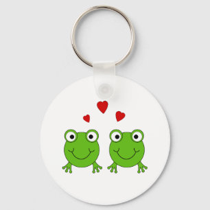 Llavero Two green frogs with red hearts.