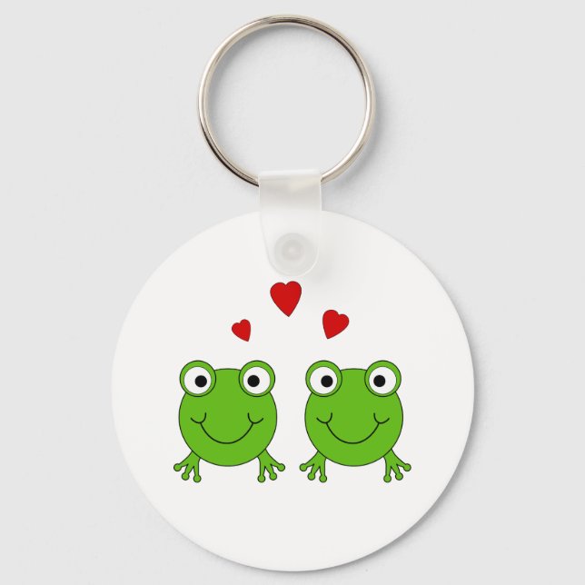 Llavero Two green frogs with red hearts. (Anverso)