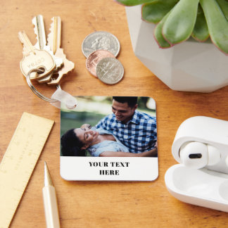 Llavero Two Sided Square Photo Keychain - Your Text Here 