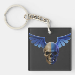 Llavero Two-Toned Skull with Blue Stylized Wings