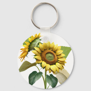 Llavero Two Vibrant Sunflowers with Lush Green Leaves