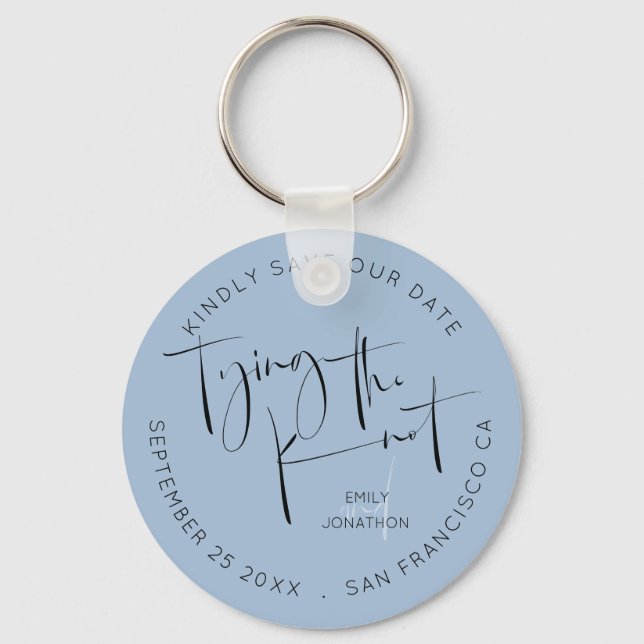 Llavero Tying The Knot Dusty Blue Keepsake Save The Date (Anverso)