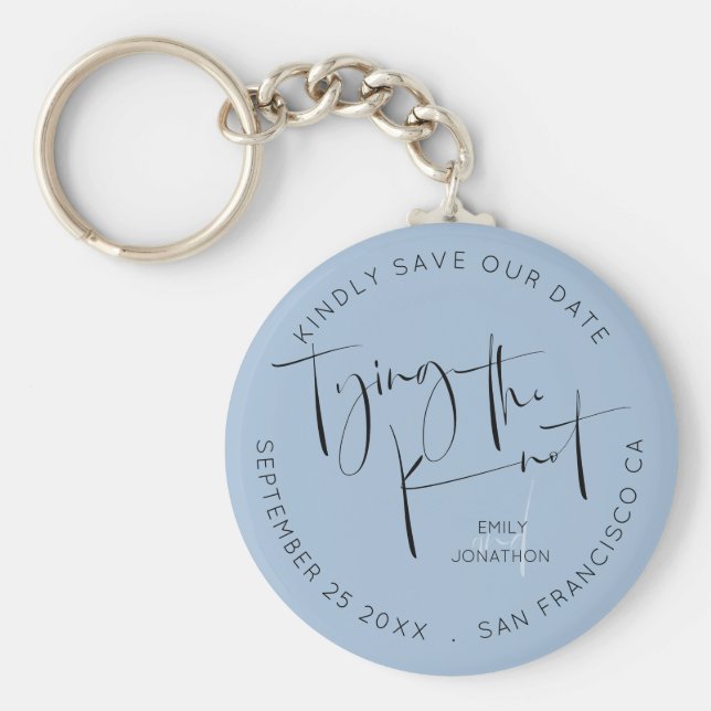 Llavero Tying The Knot Dusty Blue Keepsake Save The Date (Frente)