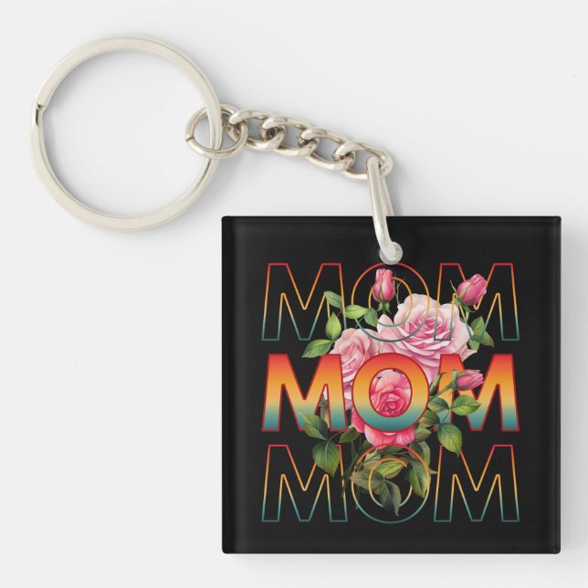 Llavero Typografía De Mamá Y Rosas (Frente)