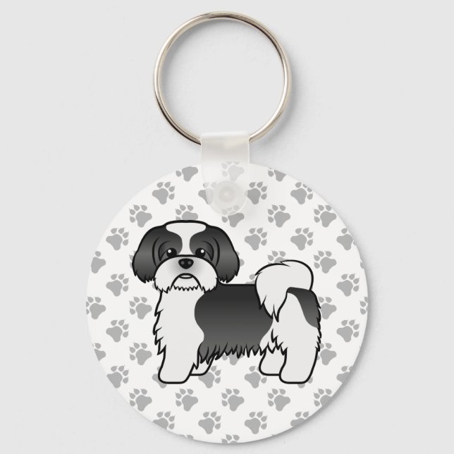 Llavero Tzu Chih Negro Y Blanco Perro De Caricatura (Anverso)
