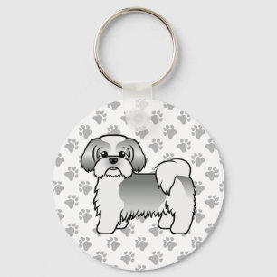 Llavero Tzu Tzu Plateado Y Blanco Perro De Caricatura
