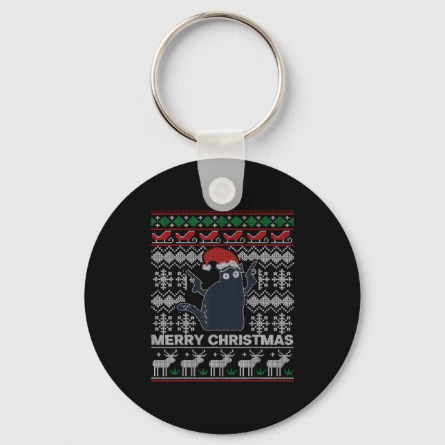 Llavero Ugly Christmas Black Cat Merry Christmas Gift  (Anverso)