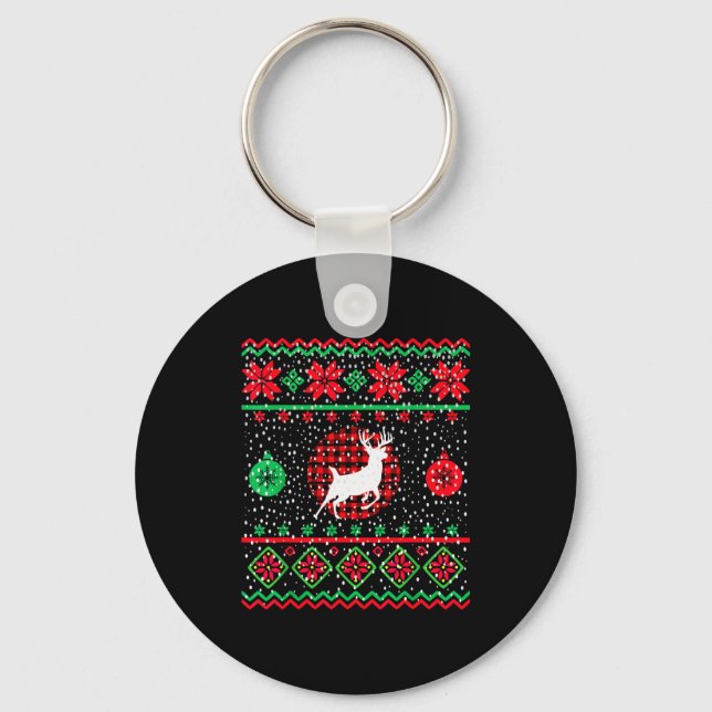 Llavero Ugly Christmas Sweater Design Plaid Reindeer  (Anverso)