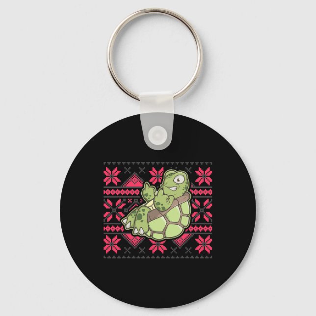 Llavero Ugly Christmas Turtle Middle Finger Off Funny Sarc (Anverso)