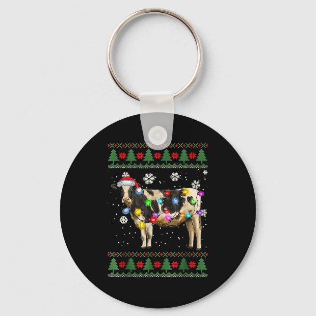 Llavero Ugly Cow Christmas Sweater Santa Hat And Light Up  (Anverso)