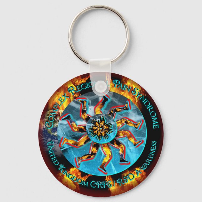 Llavero UK CRPS/RSD Awareness Flaming Globe 2f Keychain RE (Anverso)