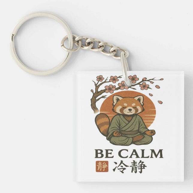 Llavero ukiyo-e Red Panda- Be CALM japanese Zen meditation (Frente)