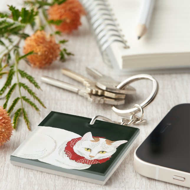 Llavero Ukiyoe [komei] 03 gato blanco (Frente Derecha)