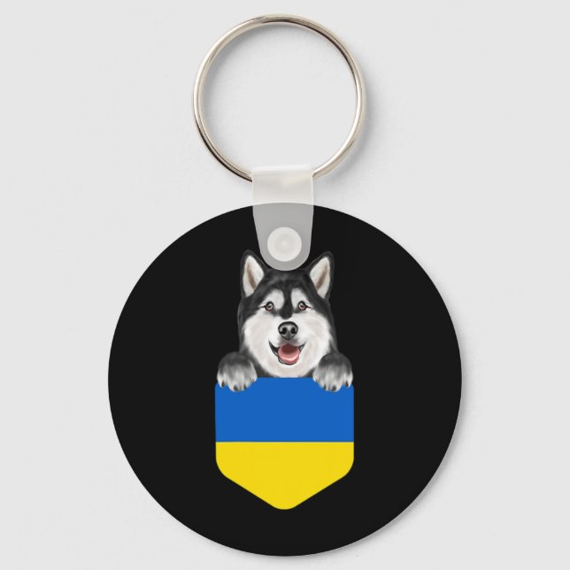 Llavero Ukraine Flag Alaskan Malamute Dog In Pocket  (Anverso)