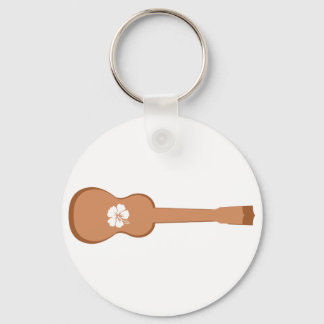 Llavero Ukulele marrón e hibiscus blanco