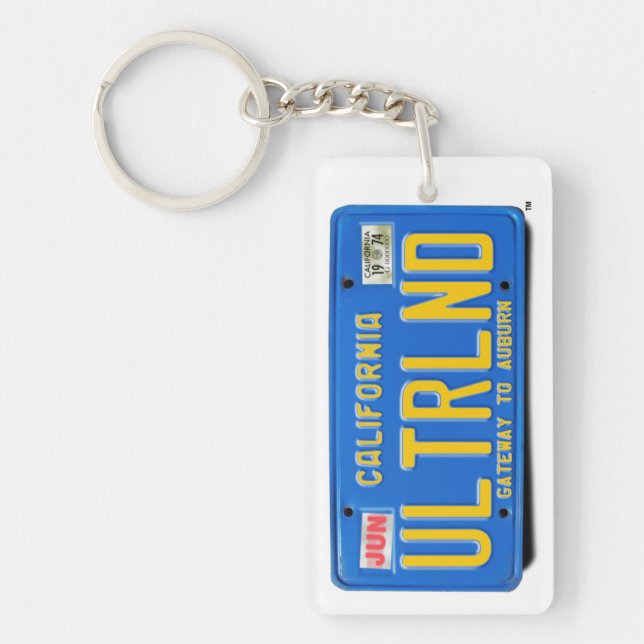 Llavero ULTRLND: Placa de licencia azul CA 1974 (Frente)