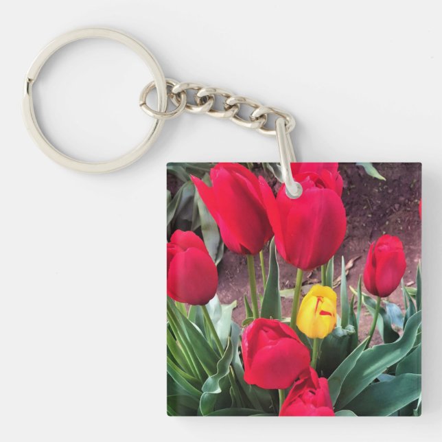 Llavero Un amarillo con tulipanes rojos (Frente)