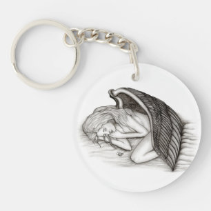 Llavero Un ángel dormido, diseño blanco y negro