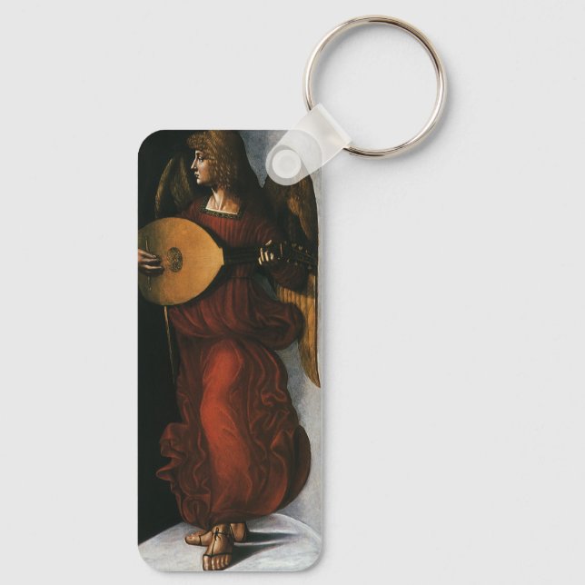Llavero Un ángel en rojo con un lute de Leonardo da Vinci (Reverso)