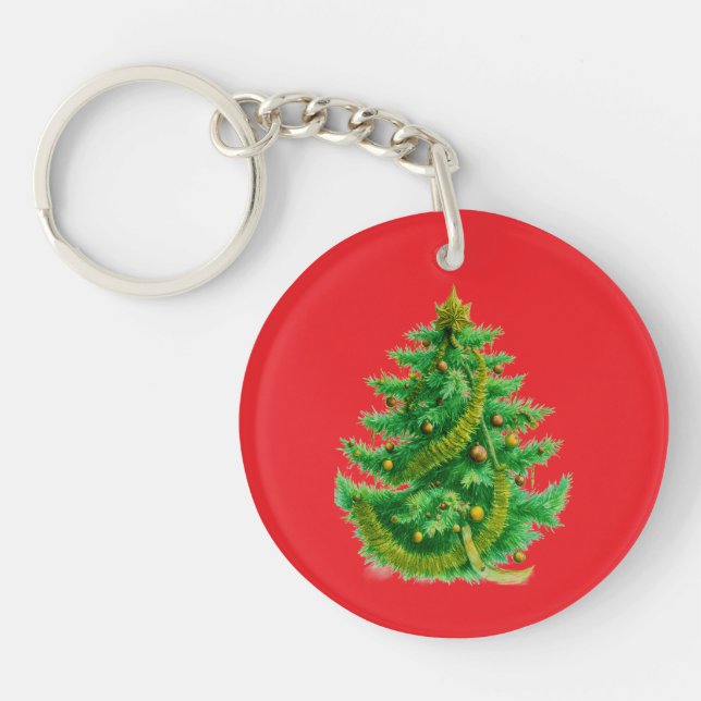 Llavero Un árbol de Navidad Mandelbrot con bombillas rojas (Frente)