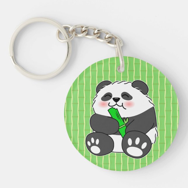 Llavero Un bebé lindo Panda comiendo una caminata de bambú (Frente)
