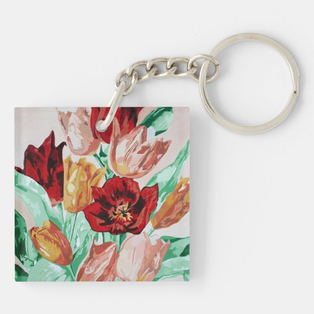 Llavero Un bonito y audaz Bouquet floral de tulipanes (Atrás)