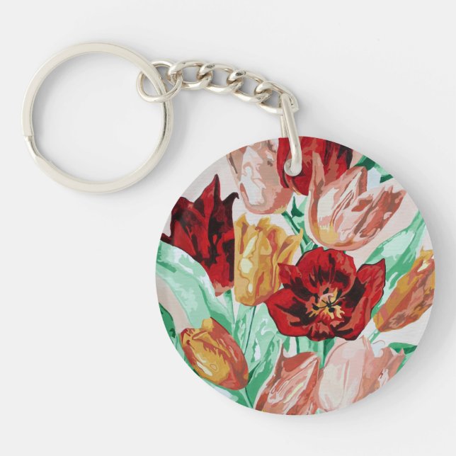 Llavero Un bonito y audaz Bouquet floral de tulipanes (Frente)