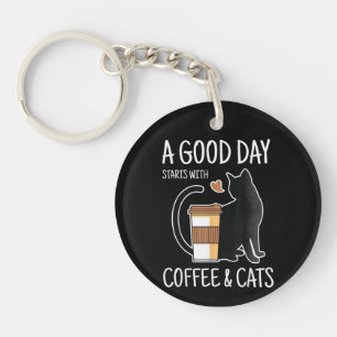 Llavero Un buen día empieza con café y gatos divertidos li