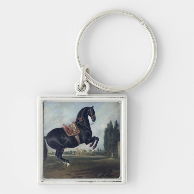 Llavero Un caballo negro que realiza el Courbette (Frente)