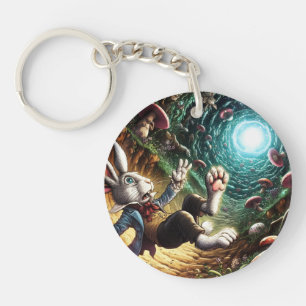 Llavero Un Conejo Con Pánico Cae Por El Agujero De Conejo