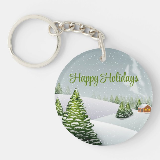Llavero Un día de invierno con un árbol de Navidad cubiert (Frente)