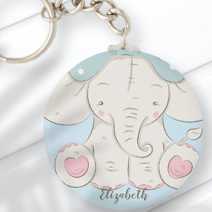 Llavero Un elefante lindo con un arco Añadir tu nombre