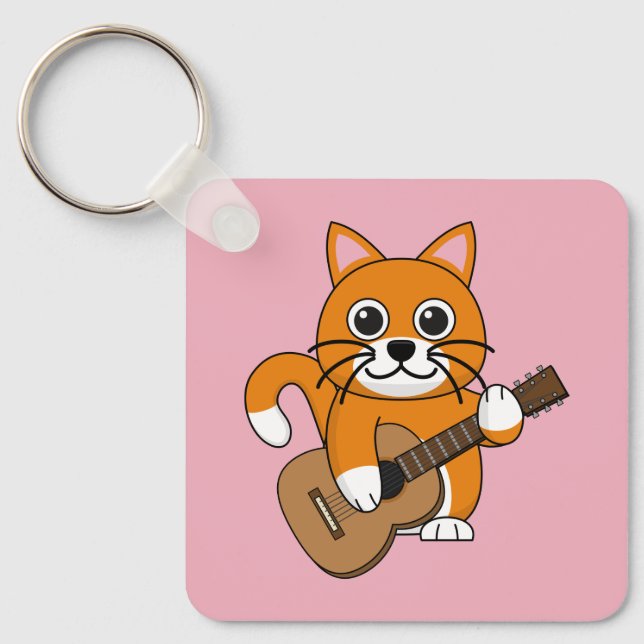 Llavero Un gato blanco Naranja lindo tocando Personalizado (Anverso)