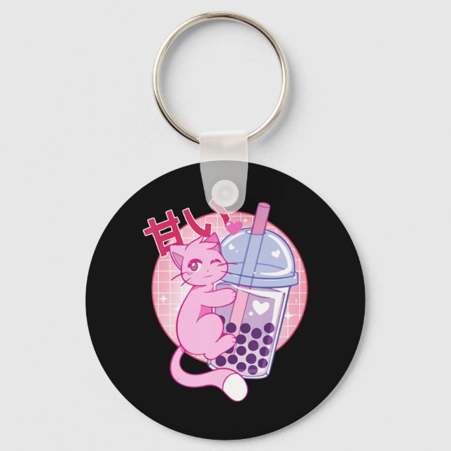 Llavero Un gato divertido Boba Tea Bubble Tea Anime Kawaii (Anverso)