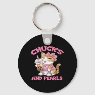 Llavero Un gato lindo que bebe burbujas té gatito amante