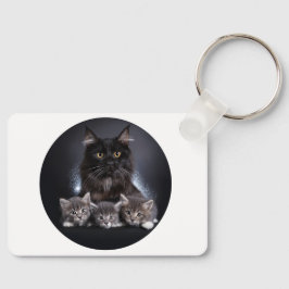 Llavero Un Gato Negro Grande Y Sus 3 Gatitos Pose Para Nos